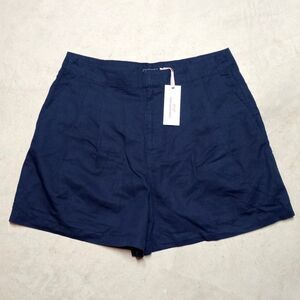 NWT Vineyard Vines 3" Skirty Shorts Womens Size 12 Navy Blue Linen Blend Pleated